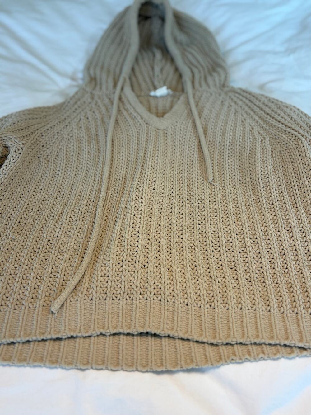 LOFT Outlet Lounge Womens XS Beige Chunky Knit Hooded Sweater Pullover Cozy